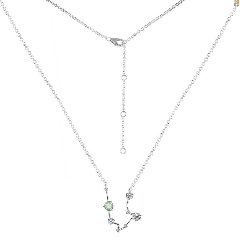 Aquarius Zodiac Star Constellation Green Amethyst & White Topaz Necklace