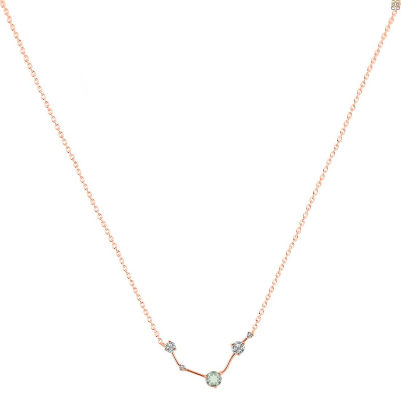 Aries Zodiac Star Constellation Green Amethyst & White Topaz Necklace GRA-RDN-488.