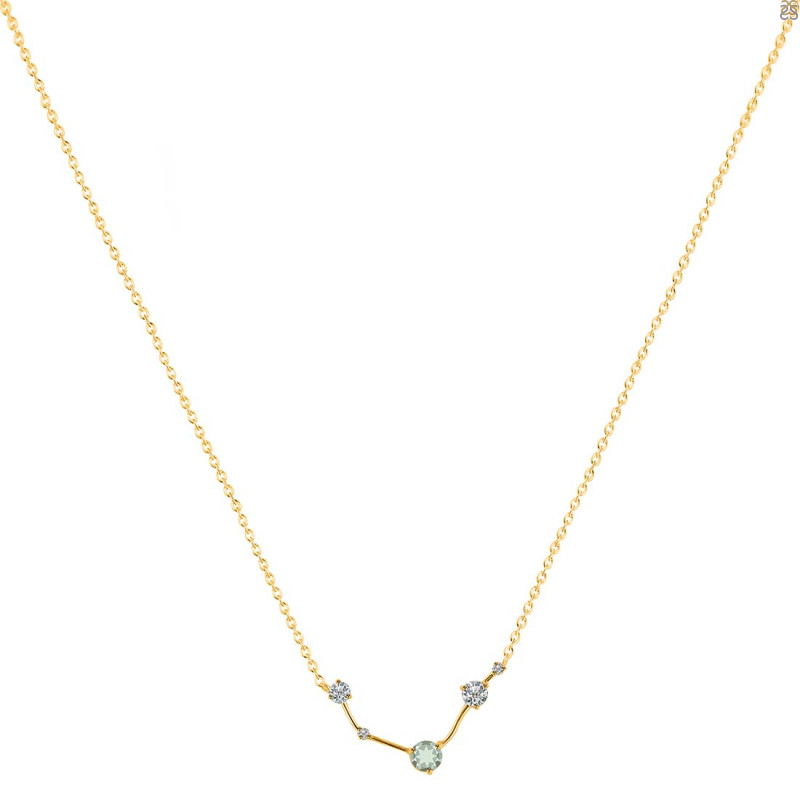 Aries Zodiac Star Constellation Green Amethyst & White Topaz Necklace GRA-RDN-488.