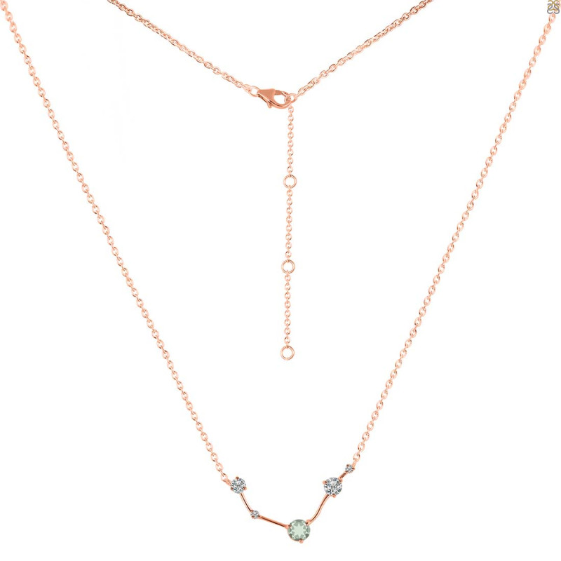 Aries Zodiac Star Constellation Green Amethyst & White Topaz Necklace GRA-RDN-488.