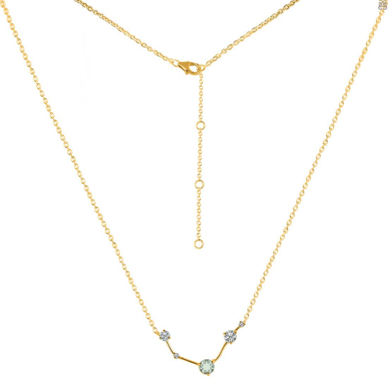 Aries Zodiac Star Constellation Green Amethyst & White Topaz Necklace GRA-RDN-488.