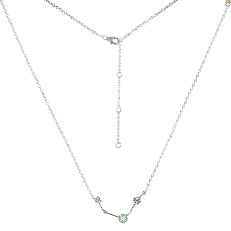 Aries Zodiac Star Constellation Green Amethyst & White Topaz Necklace