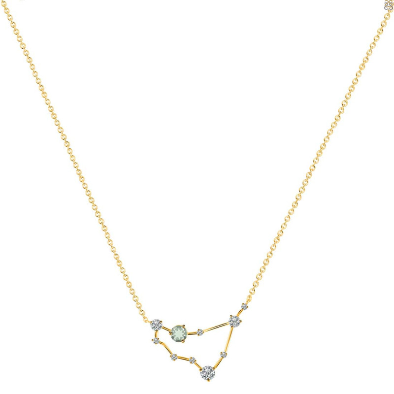 Capricorn Zodiac Star Constellation Green Amethyst & White Topaz Necklace GRA-RDN-489.