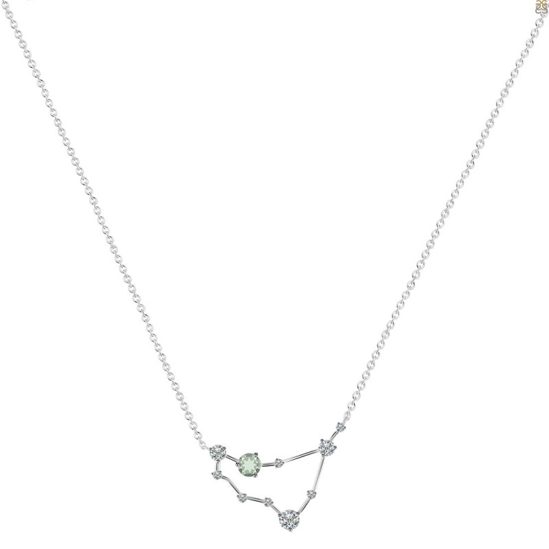 Capricorn Zodiac Star Constellation Green Amethyst & White Topaz Necklace GRA-RDN-489.