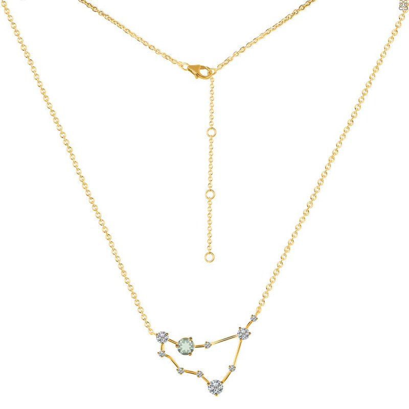 Capricorn Zodiac Star Constellation Green Amethyst & White Topaz Necklace GRA-RDN-489.