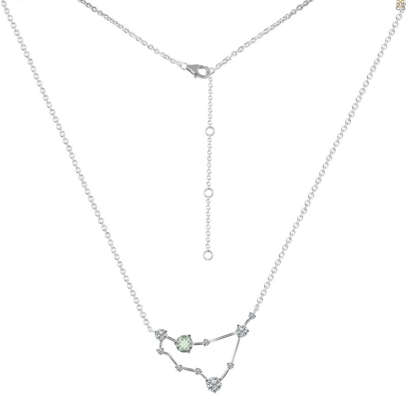 Capricorn Zodiac Star Constellation Green Amethyst & White Topaz Necklace