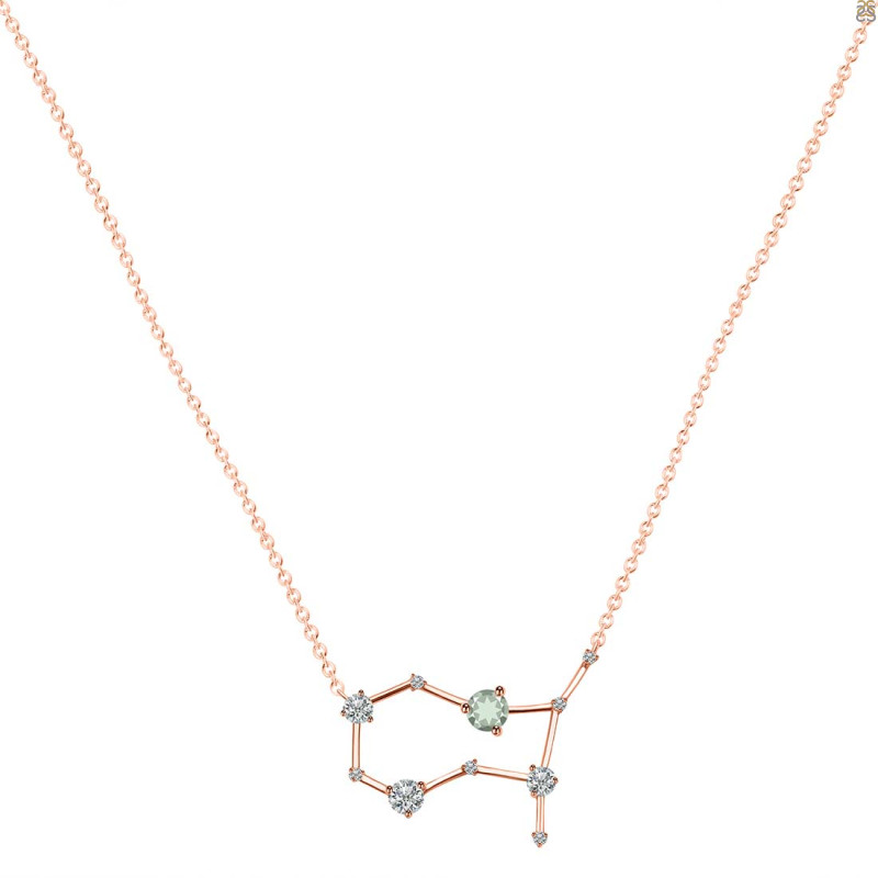Gemini Zodiac Star Constellation Green Amethyst & White Topaz Necklace GRA-RDN-490.