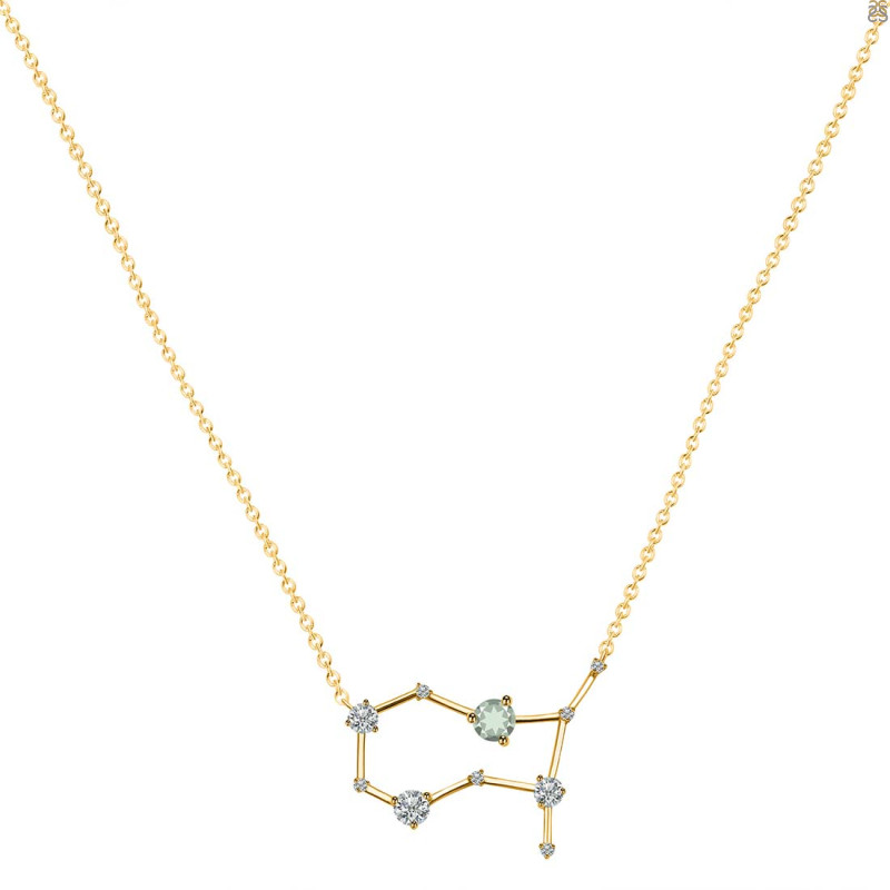 Gemini Zodiac Star Constellation Green Amethyst & White Topaz Necklace GRA-RDN-490.