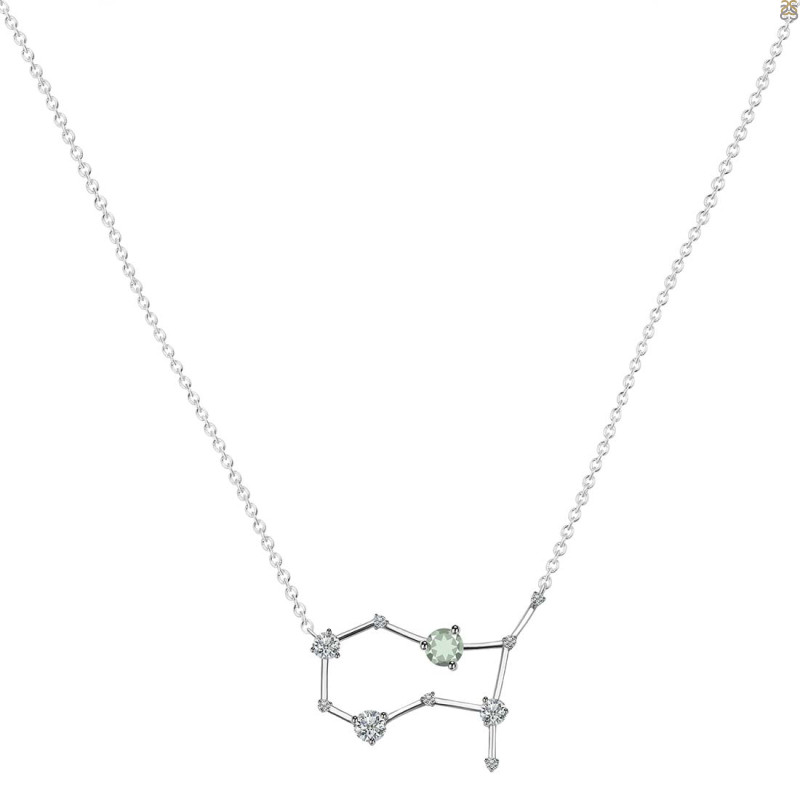 Gemini Zodiac Star Constellation Green Amethyst & White Topaz Necklace GRA-RDN-490.
