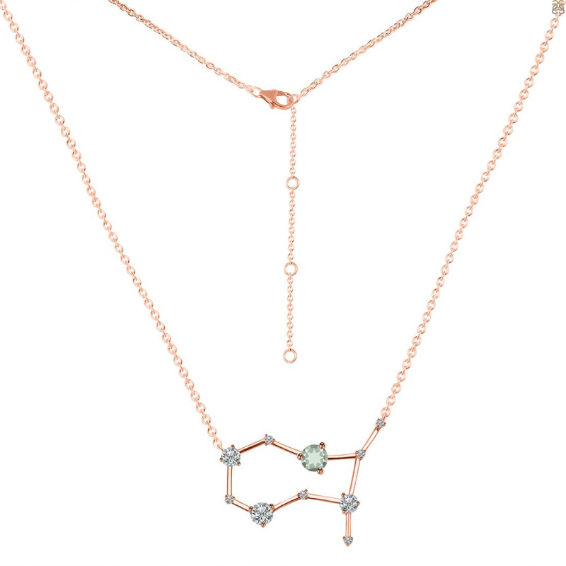 Gemini Zodiac Star Constellation Green Amethyst & White Topaz Necklace GRA-RDN-490.