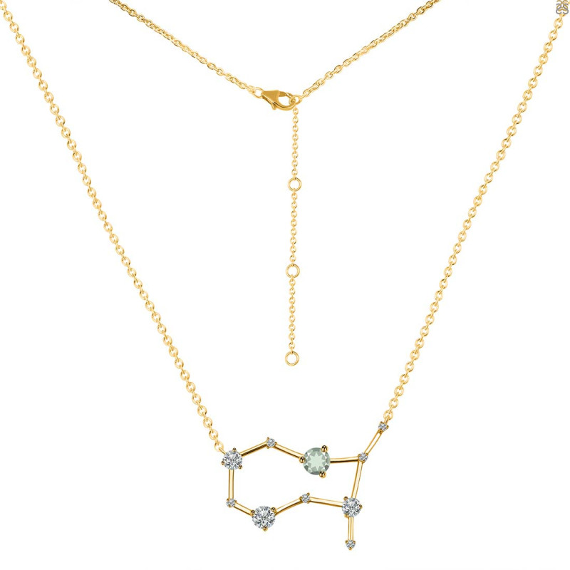 Gemini Zodiac Star Constellation Green Amethyst & White Topaz Necklace GRA-RDN-490.