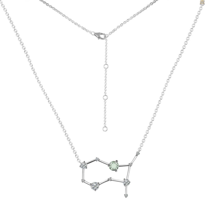 Gemini Zodiac Star Constellation Green Amethyst & White Topaz Necklace