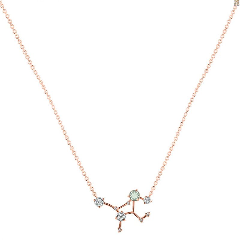 Virgo Zodiac Star Constellation Green Amethyst & White Topaz Necklace GRA-RDN-491.