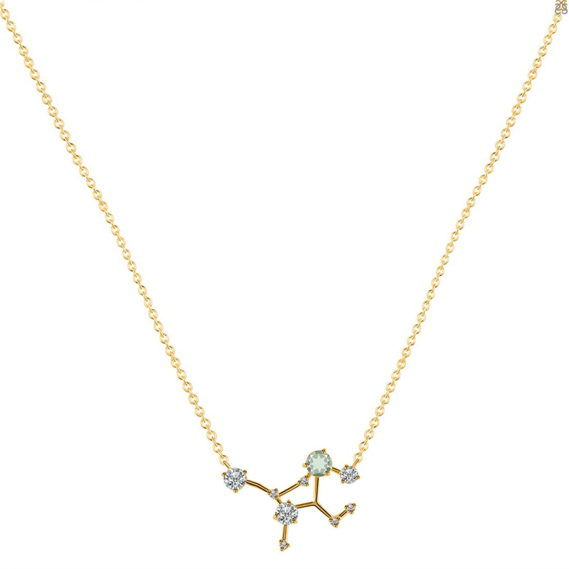 Virgo Zodiac Star Constellation Green Amethyst & White Topaz Necklace GRA-RDN-491.