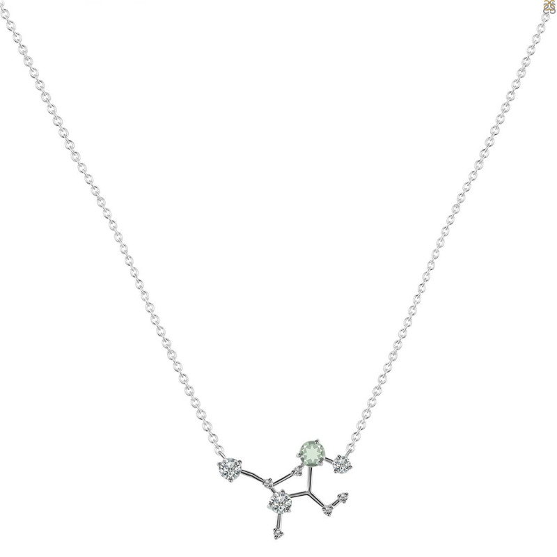 Virgo Zodiac Star Constellation Green Amethyst & White Topaz Necklace GRA-RDN-491.