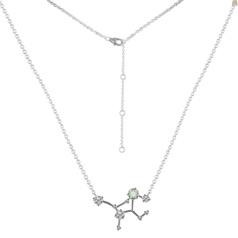Virgo Zodiac Star Constellation Green Amethyst & White Topaz Necklace