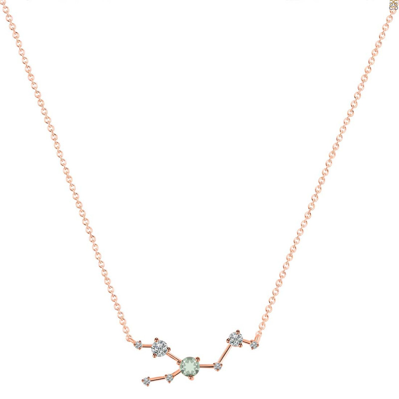 Taurus Zodiac Star Constellation Green Amethyst & White Topaz Necklace GRA-RDN-492.