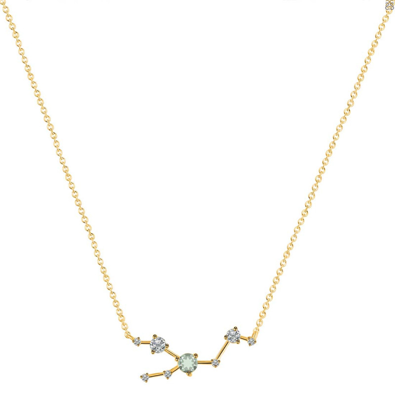 Taurus Zodiac Star Constellation Green Amethyst & White Topaz Necklace GRA-RDN-492.