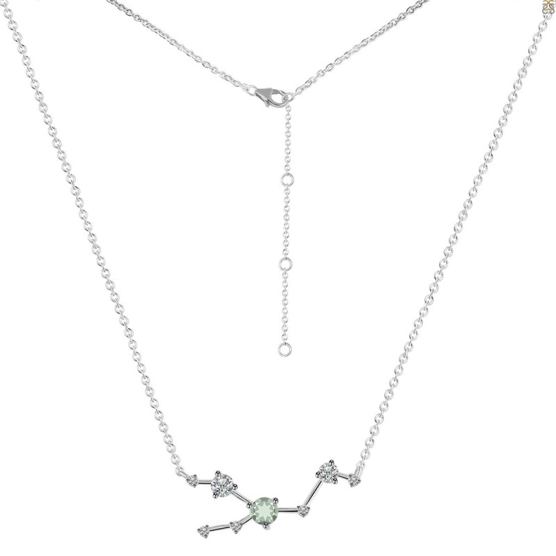 Taurus Zodiac Star Constellation Green Amethyst & White Topaz Necklace