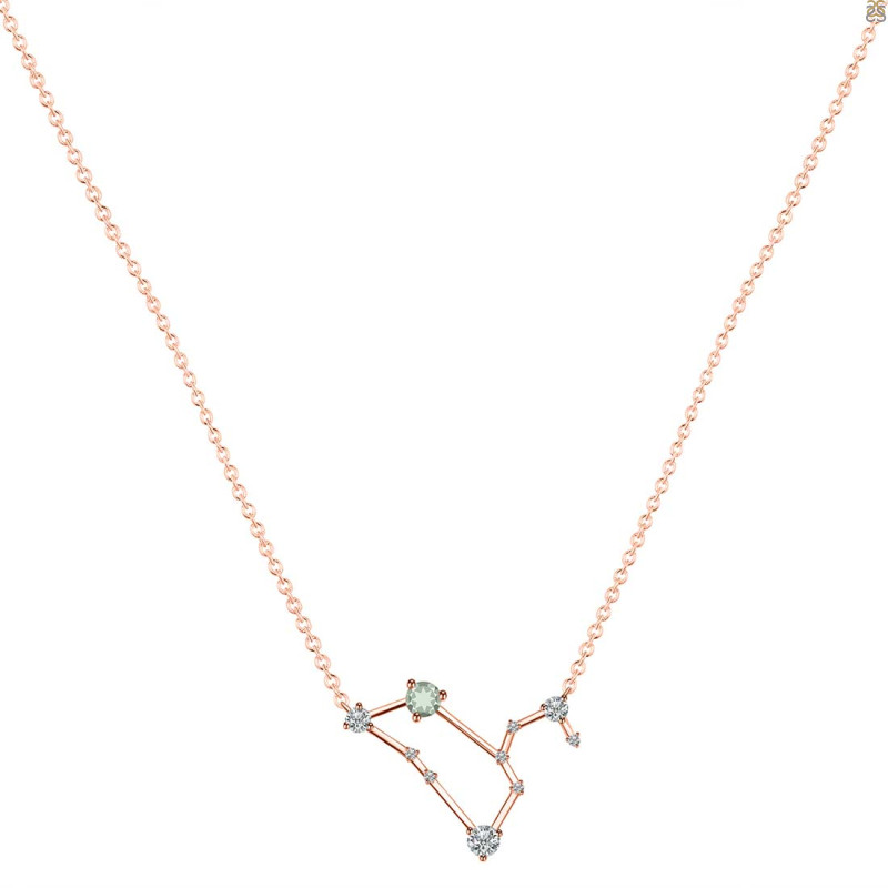 Leo Zodiac Star Constellation Green Amethyst & White Topaz Necklace GRA-RDN-493.