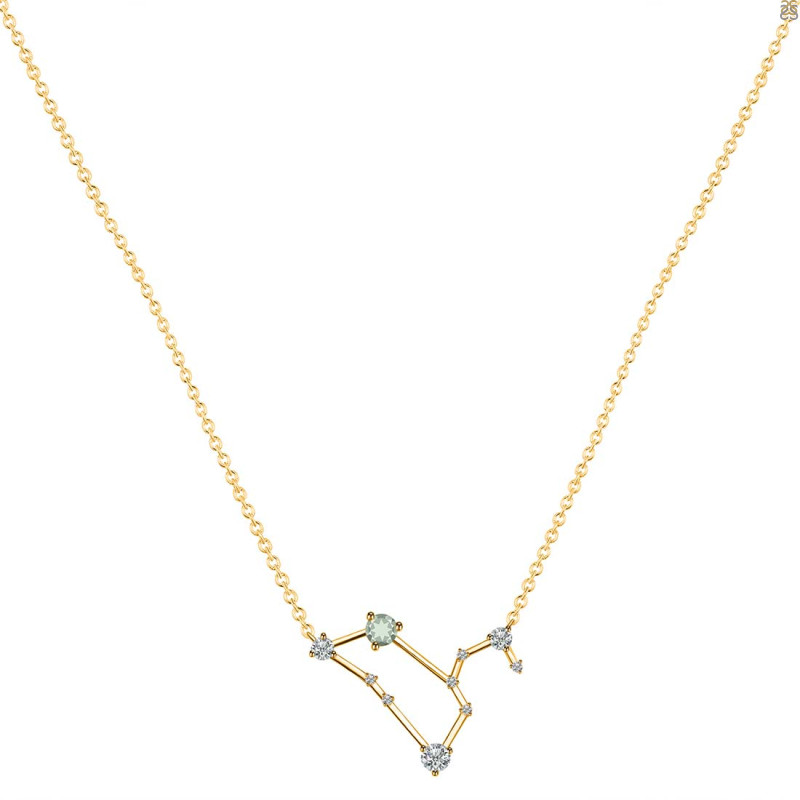 Leo Zodiac Star Constellation Green Amethyst & White Topaz Necklace GRA-RDN-493.