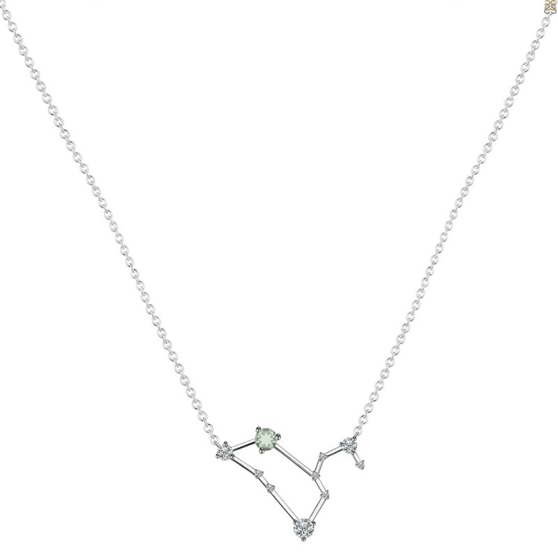 Leo Zodiac Star Constellation Green Amethyst & White Topaz Necklace GRA-RDN-493.