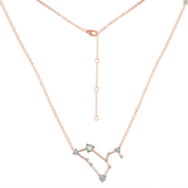 Leo Zodiac Star Constellation Green Amethyst & White Topaz Necklace GRA-RDN-493.
