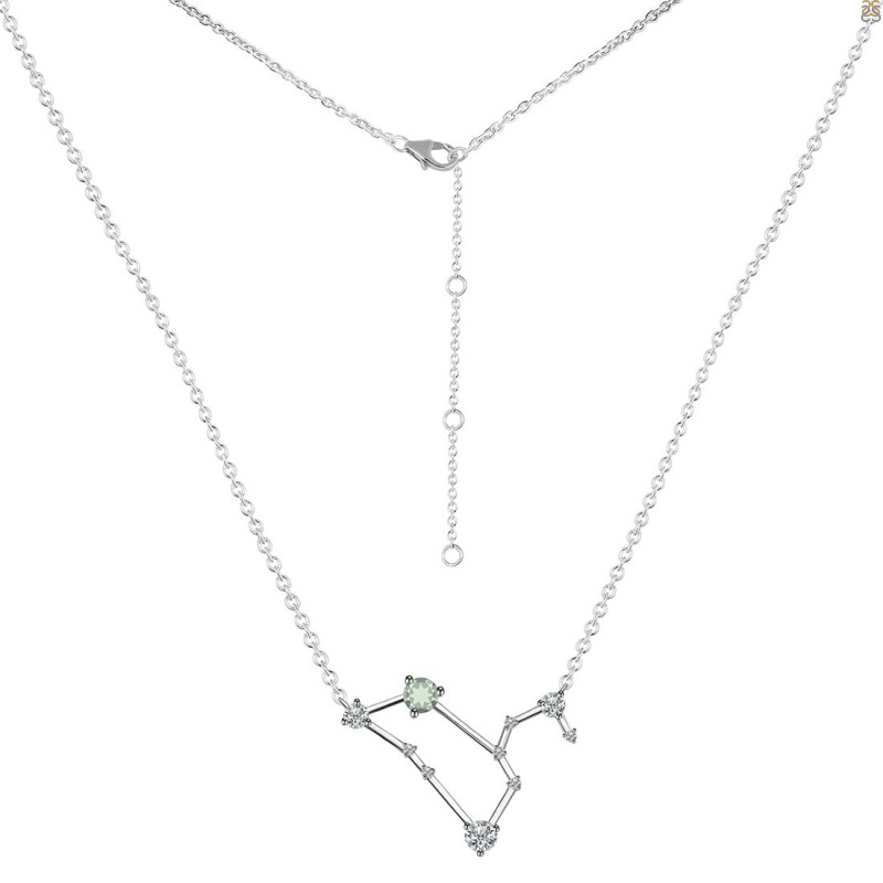 Leo Zodiac Star Constellation Green Amethyst & White Topaz Necklace