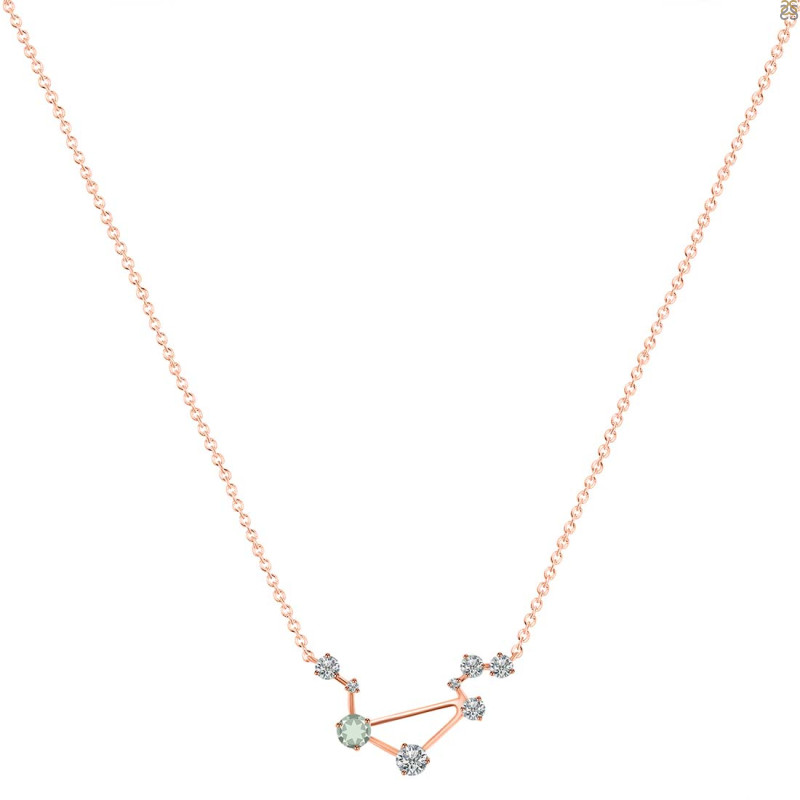 Libra Zodiac Star Constellation Green Amethyst & White Topaz Necklace GRA-RDN-494.