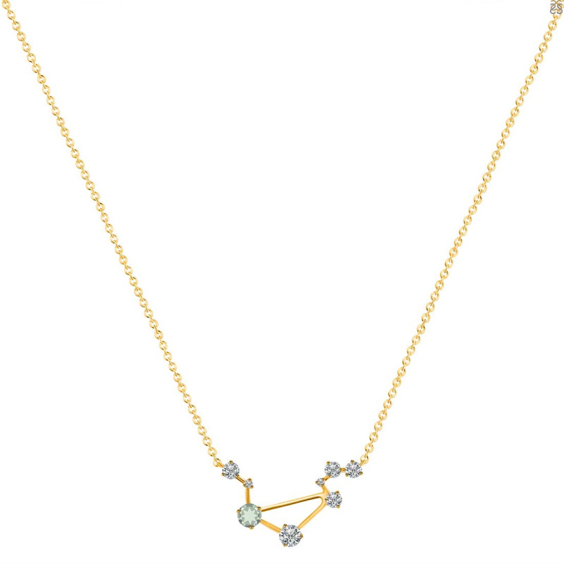 Libra Zodiac Star Constellation Green Amethyst & White Topaz Necklace GRA-RDN-494.
