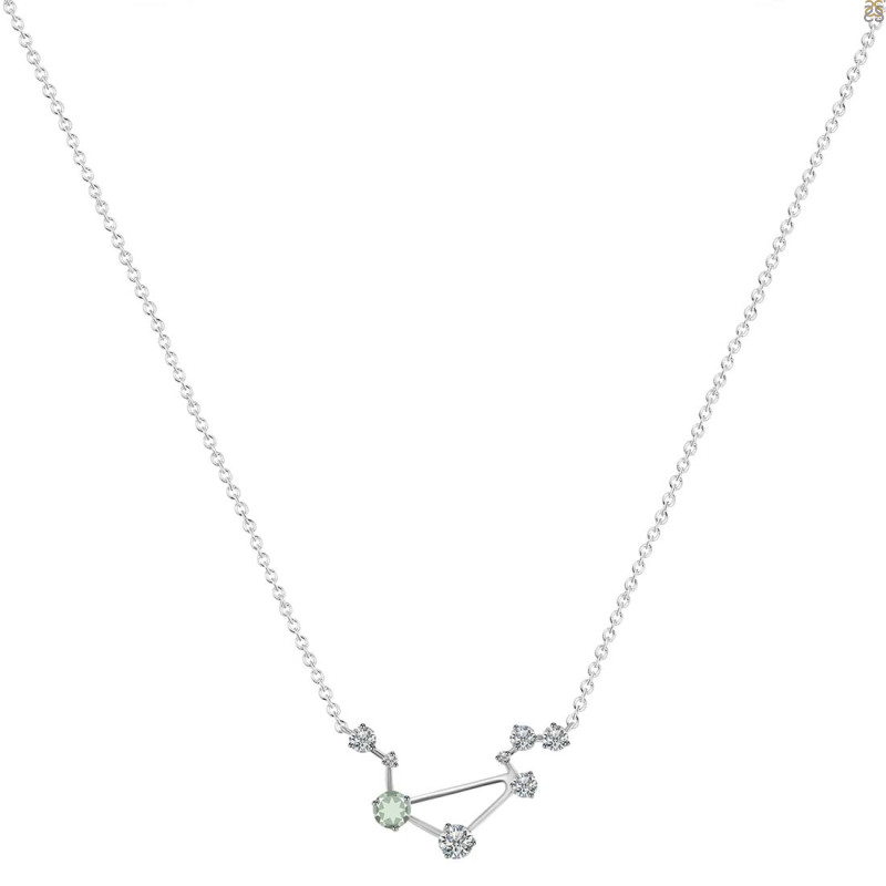 Libra Zodiac Star Constellation Green Amethyst & White Topaz Necklace GRA-RDN-494.