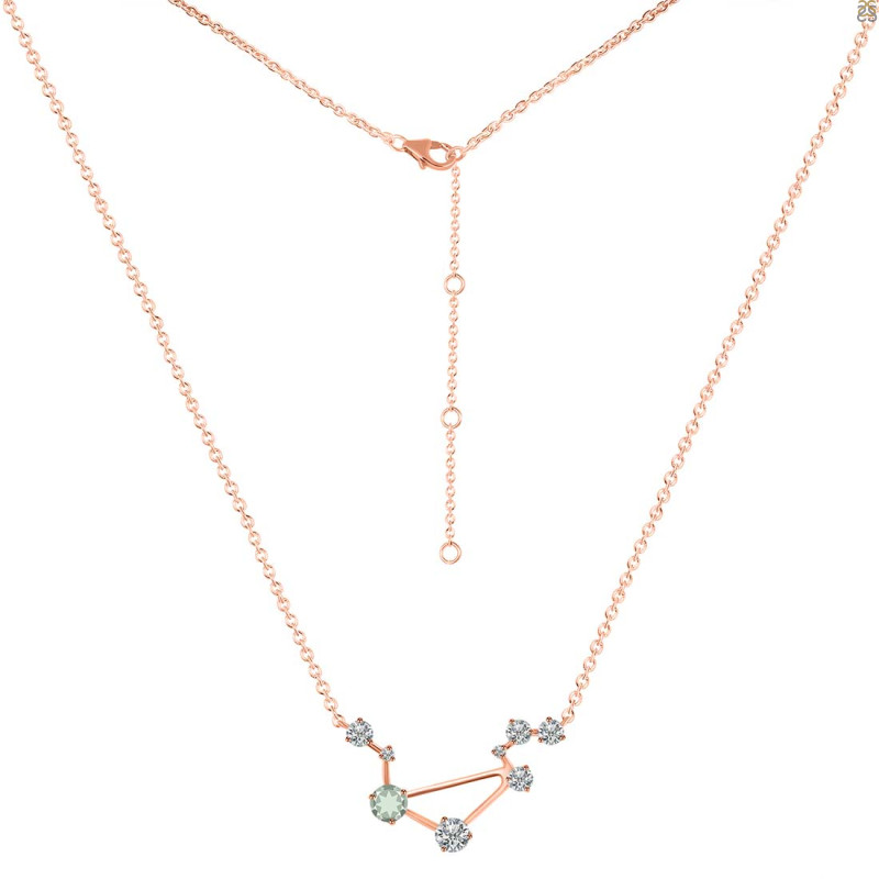 Libra Zodiac Star Constellation Green Amethyst & White Topaz Necklace GRA-RDN-494.