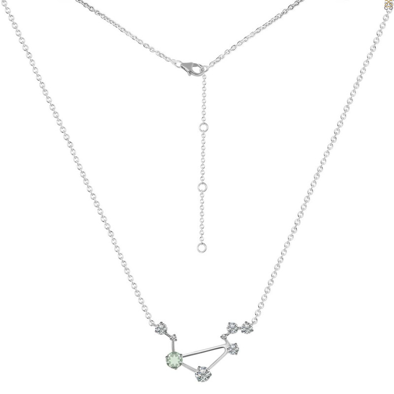 Libra Zodiac Star Constellation Green Amethyst & White Topaz Necklace