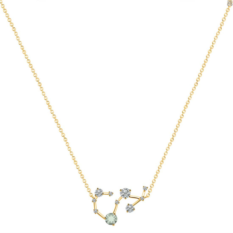 Scorpio Zodiac Star Constellation Green Amethyst & White Topaz Necklace GRA-RDN-495.