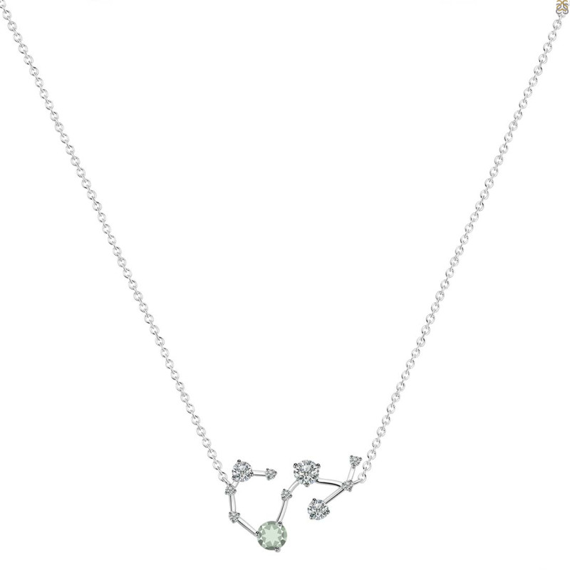 Scorpio Zodiac Star Constellation Green Amethyst & White Topaz Necklace GRA-RDN-495.