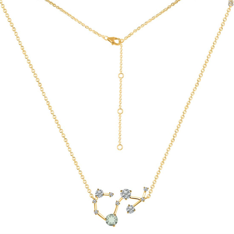 Scorpio Zodiac Star Constellation Green Amethyst & White Topaz Necklace GRA-RDN-495.