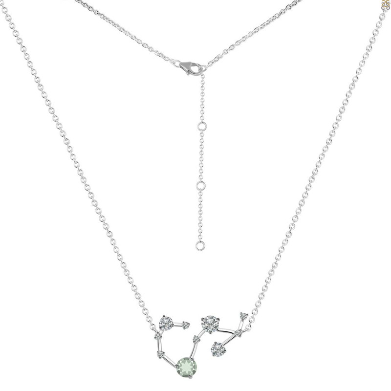 Scorpio Zodiac Star Constellation Green Amethyst & White Topaz Necklace