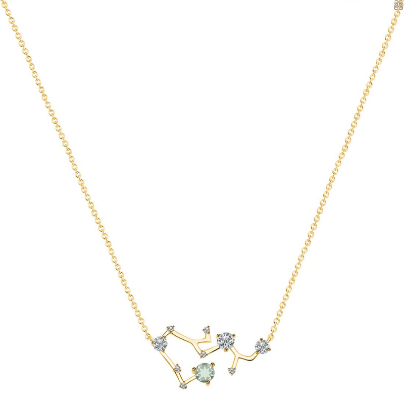 Sagittarius Zodiac Star Constellation Green Amethyst & White Topaz Necklace GRA-RDN-496.