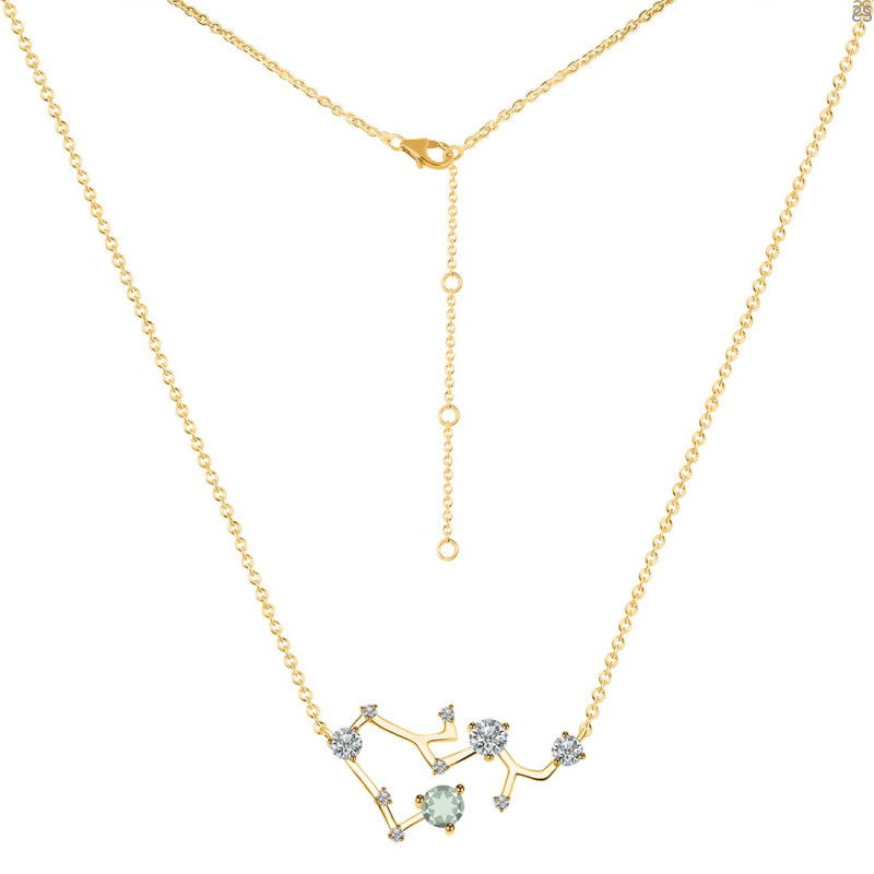 Sagittarius Zodiac Star Constellation Green Amethyst & White Topaz Necklace GRA-RDN-496.