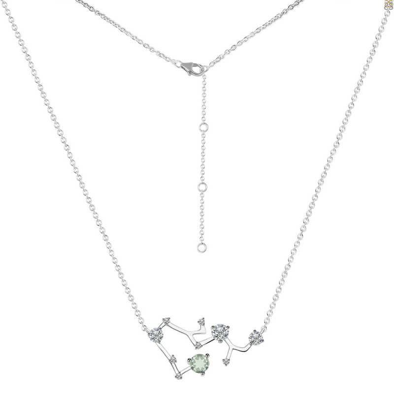 Sagittarius Zodiac Star Constellation Green Amethyst & White Topaz Necklace