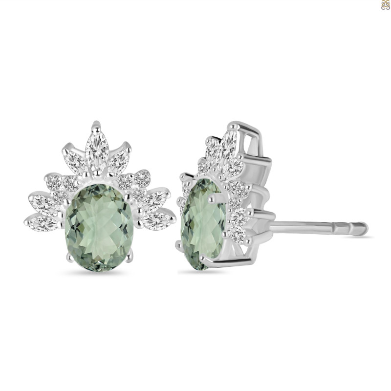 Green Amethyst & White Topaz Stud Earring