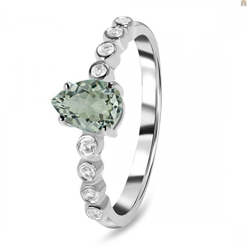 Green Amethyst & White Topaz Ring