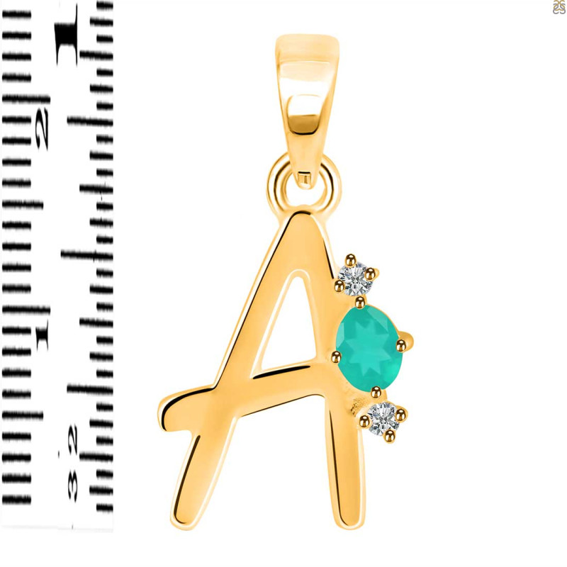 Green Onyx & White Topaz Alphabet A Pendant GRO-RDA-1.
