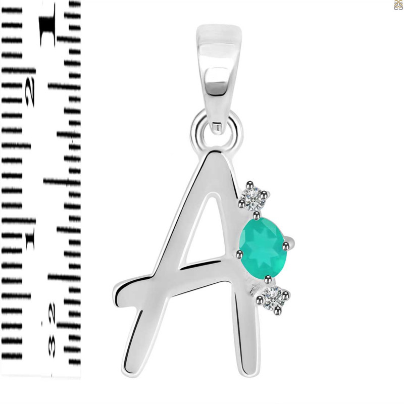 Green Onyx & White Topaz Alphabet A Pendant GRO-RDA-1.