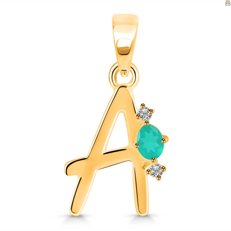 Green Onyx & White Topaz Alphabet A Pendant GRO-RDA-1.