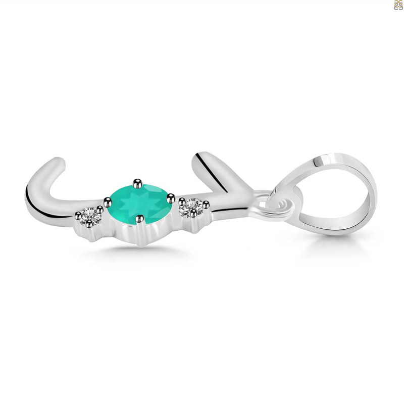 Green Onyx & White Topaz Alphabet J Pendant