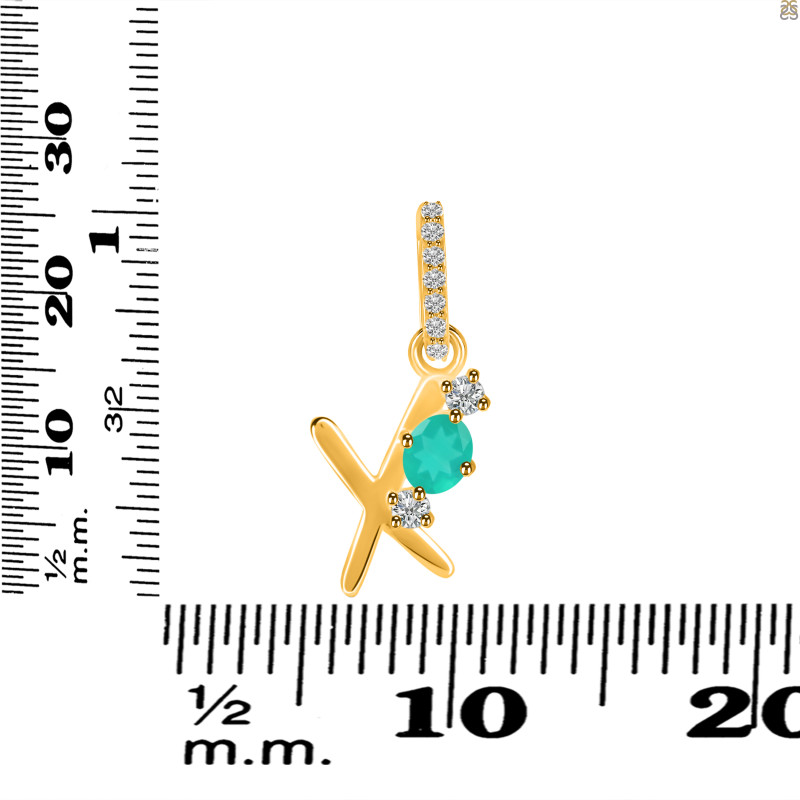 Green Onyx & White Topaz Alphabet X Pendant GRO-RDA-102.