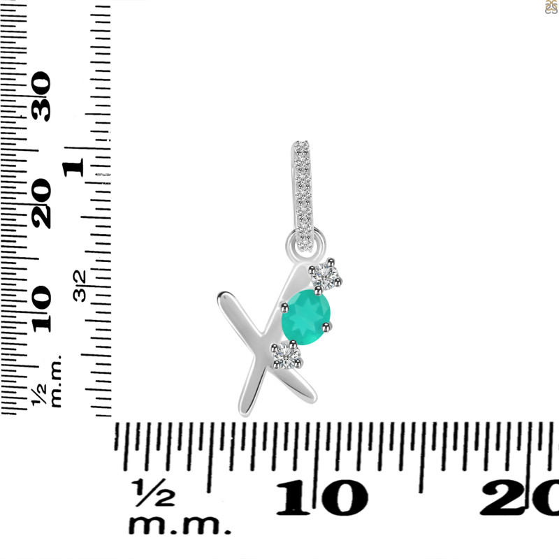 Green Onyx & White Topaz Alphabet X Pendant GRO-RDA-102.