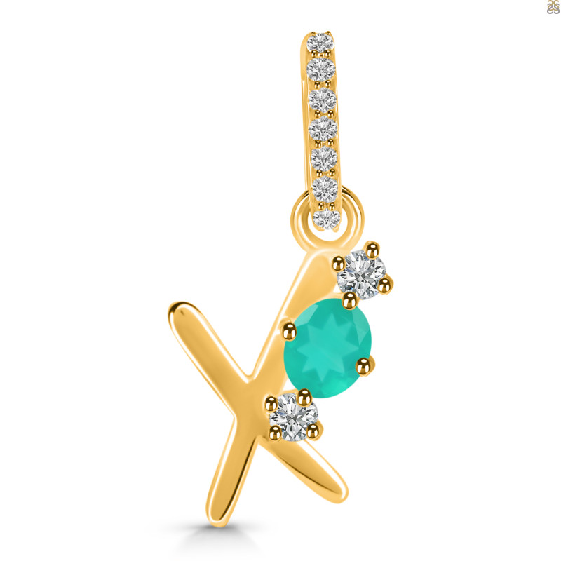 Green Onyx & White Topaz Alphabet X Pendant GRO-RDA-102.