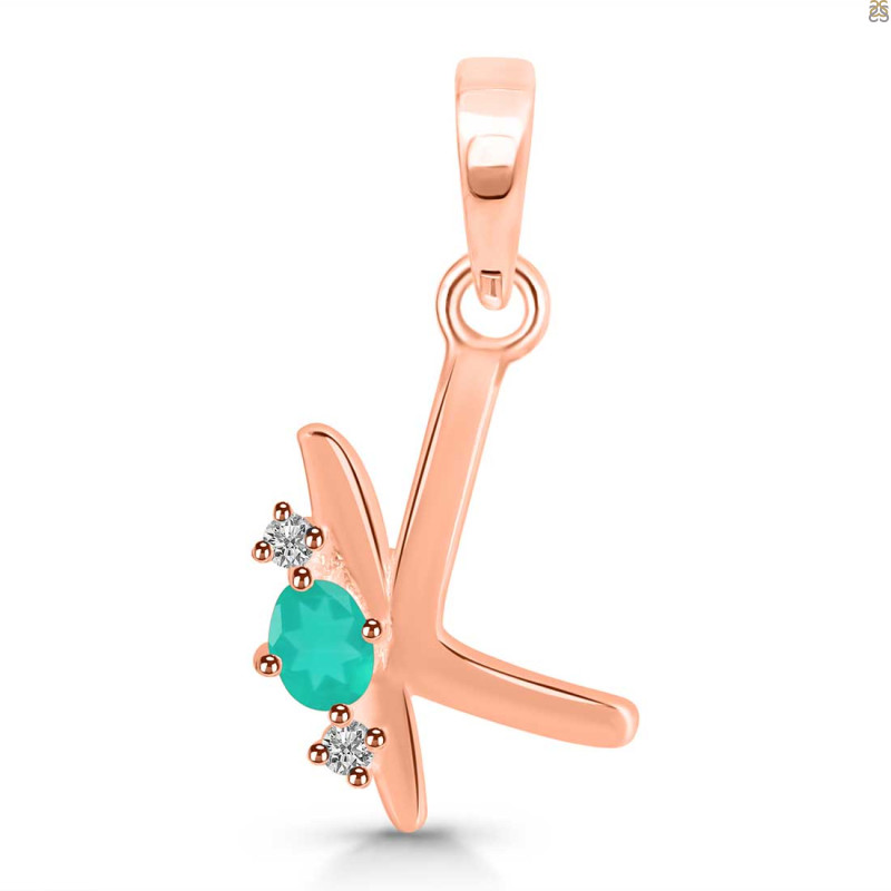 Green Onyx & White Topaz Alphabet K Pendant GRO-RDA-11.
